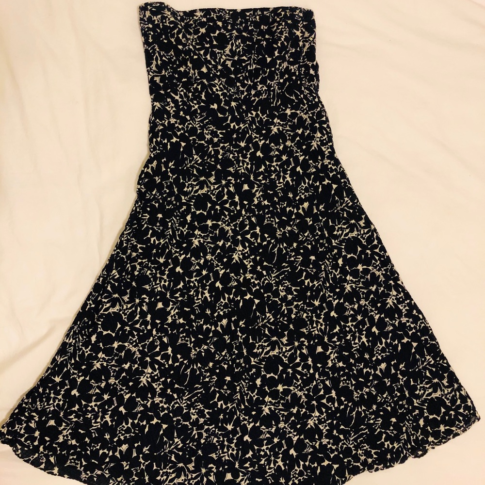 Strapless J. Crew Navy and White Patterned Dress